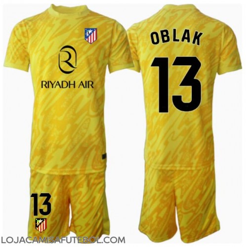 Camisa de Futebol Atletico Madrid Jan Oblak #13 Goleiro Equipamento Alternativo Infantil 2024-25 Manga Curta (+ Calças curtas)